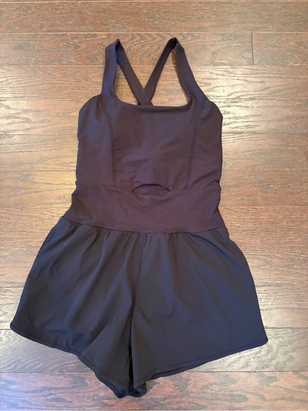 Women's Black Cross-Back Romper with Relaxed Shorts